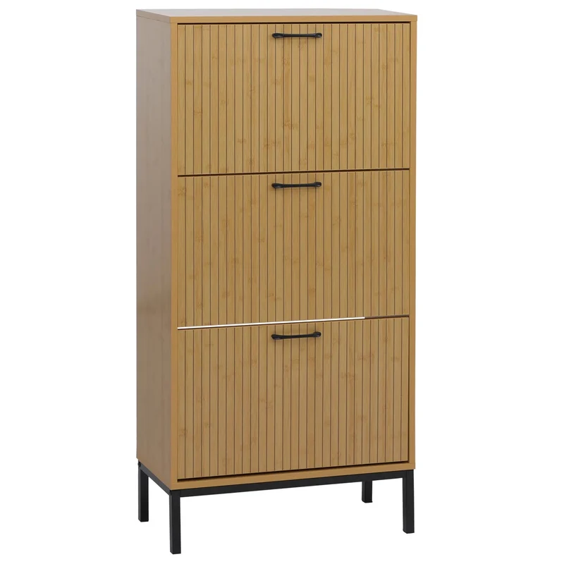 Meuble à chaussures 3 abattants en finition bambou armoire à chaussures 125x60x25 cm avec pieds métal 04_0008843