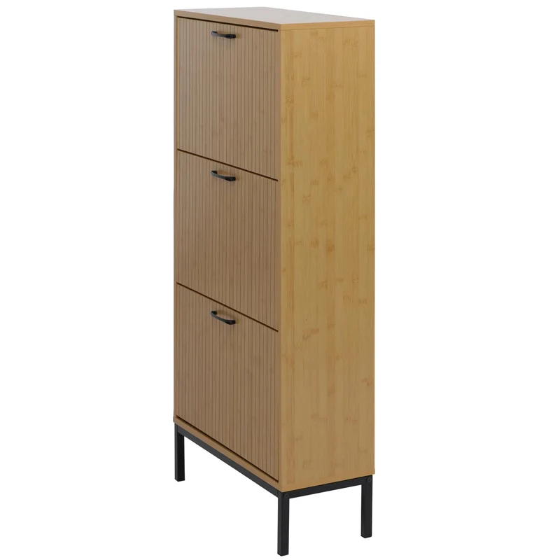 Meuble à chaussures 3 abattants en finition bambou armoire à chaussures 125x60x25 cm avec pieds métal 04_0008843