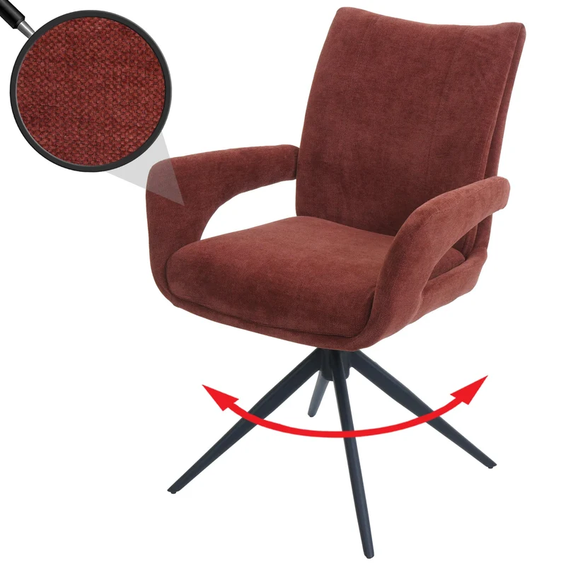 Chaise de salle à manger pivotante moderne accoudoirs enveloppants 90 x 60 x 60 cm confort d'assise ergonomique en tissu chenille rouge-marron 04_0009333