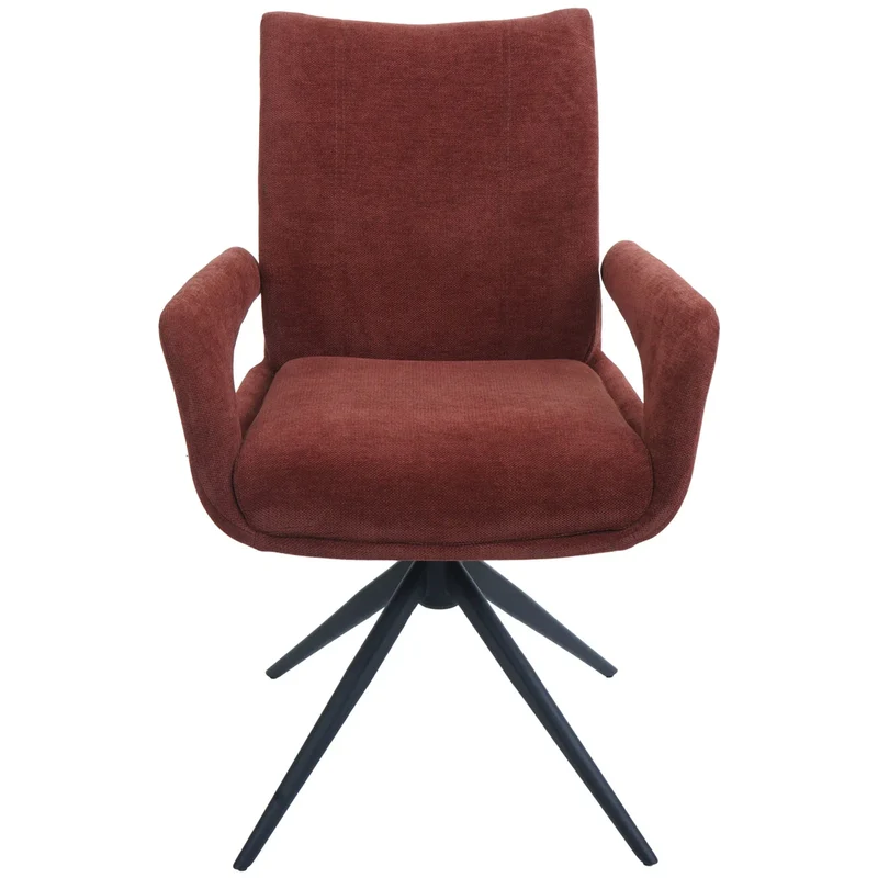 Chaise de salle à manger pivotante moderne accoudoirs enveloppants 90 x 60 x 60 cm confort d'assise ergonomique en tissu chenille rouge-marron 04_0009333