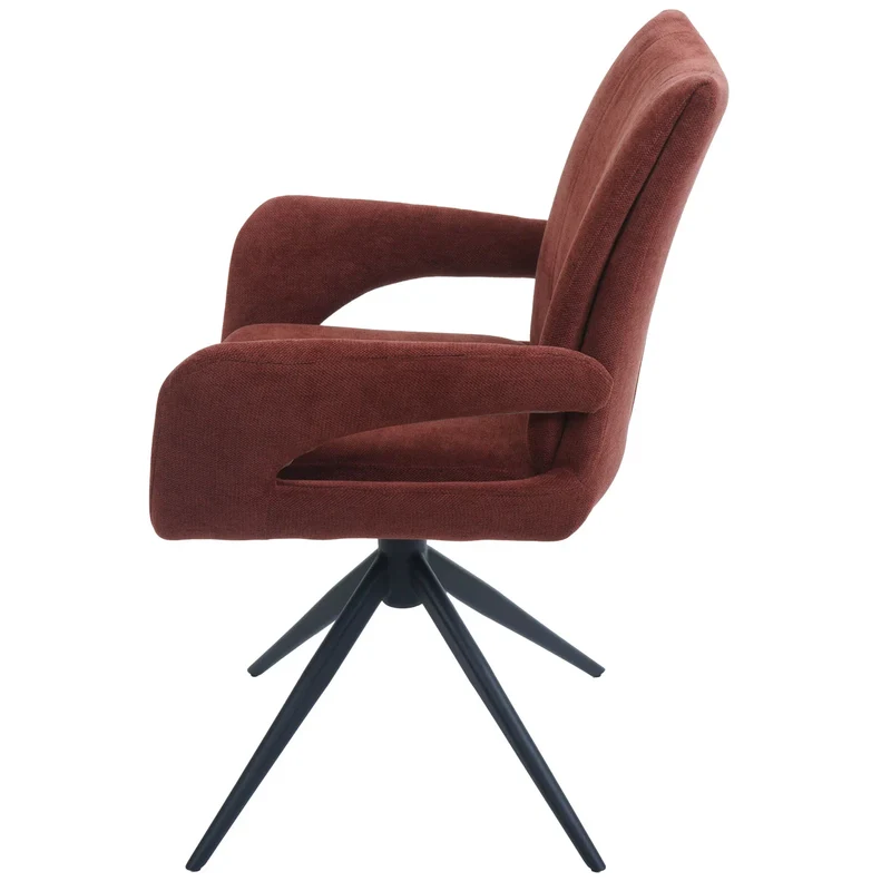 Chaise de salle à manger pivotante moderne accoudoirs enveloppants 90 x 60 x 60 cm confort d'assise ergonomique en tissu chenille rouge-marron 04_0009333
