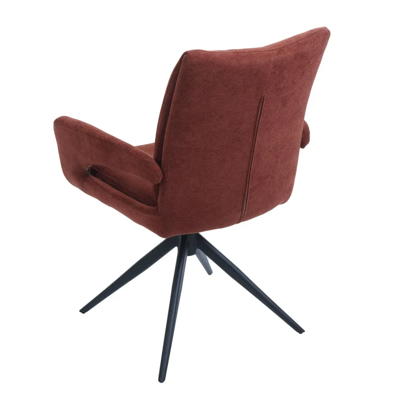 Chaise de salle à manger pivotante moderne accoudoirs enveloppants 90 x 60 x 60 cm confort d'assise ergonomique en tissu chenille rouge-marron 04_0009333