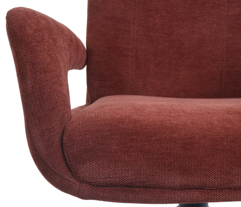 Chaise de salle à manger pivotante moderne accoudoirs enveloppants 90 x 60 x 60 cm confort d'assise ergonomique en tissu chenille rouge-marron 04_0009333