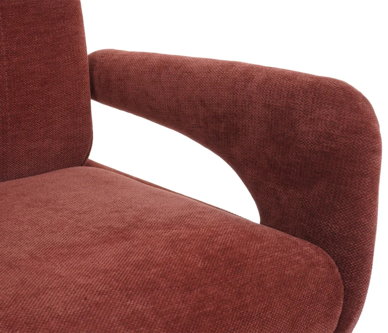 Chaise de salle à manger pivotante moderne accoudoirs enveloppants 90 x 60 x 60 cm confort d'assise ergonomique en tissu chenille rouge-marron 04_0009333