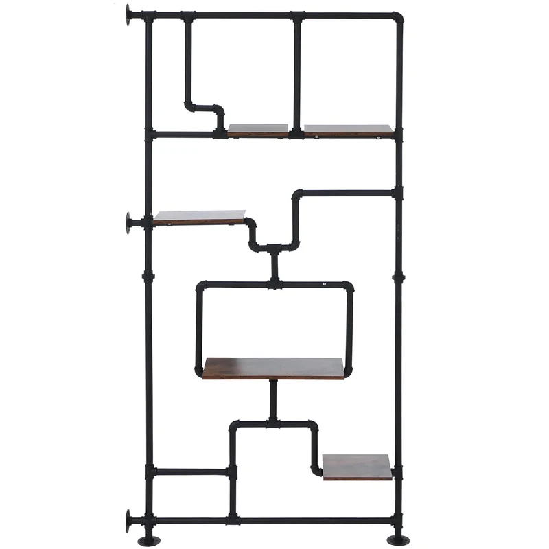 Bibliothèque séparateur de pièce style industriel 203x100x20 cm en métal et MDF mélaminé coloris marron foncé 04_0008764