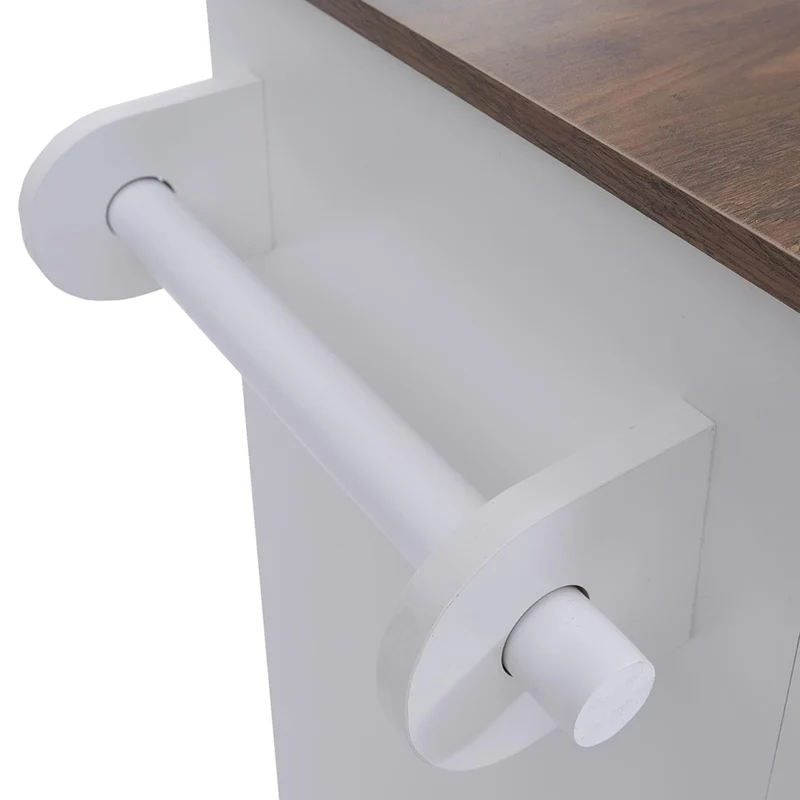Îlot de cuisine avec 2 tabourets placard de rangement et tiroir 90x120x45 cm blanc et bois foncé 04_0008782