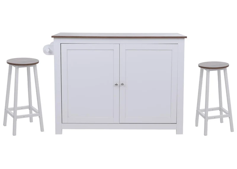 Îlot de cuisine avec 2 tabourets placard de rangement et tiroir 90x120x45 cm blanc et bois foncé 04_0008782