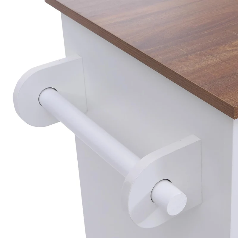 Îlot de cuisine avec 2 tabourets placard de rangement et espaces de stockage 90x120x45 cm blanc et bois clair 04_0008783