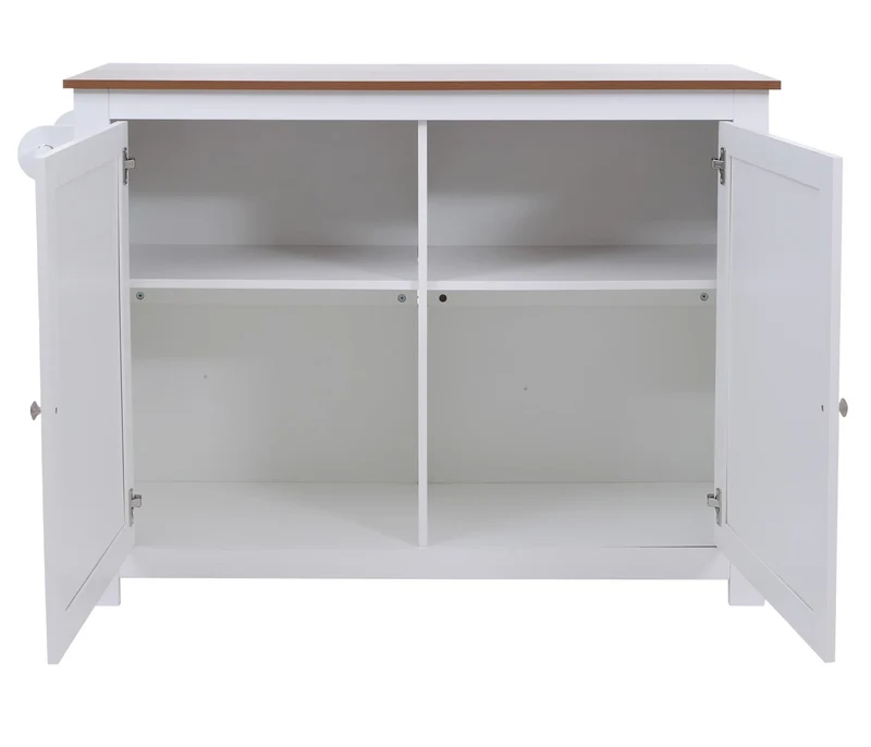 Îlot de cuisine avec 2 tabourets placard de rangement et espaces de stockage 90x120x45 cm blanc et bois clair 04_0008783