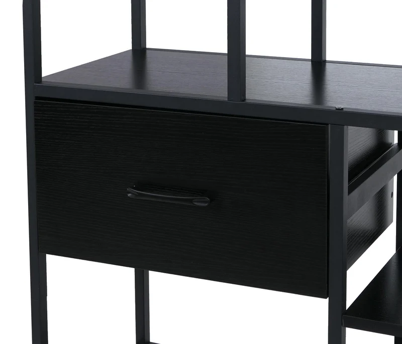 Bibliothèque industrielle avec tiroirs étagère sur pied 150x81x33 cm en MDF et métal noir 04_0008784