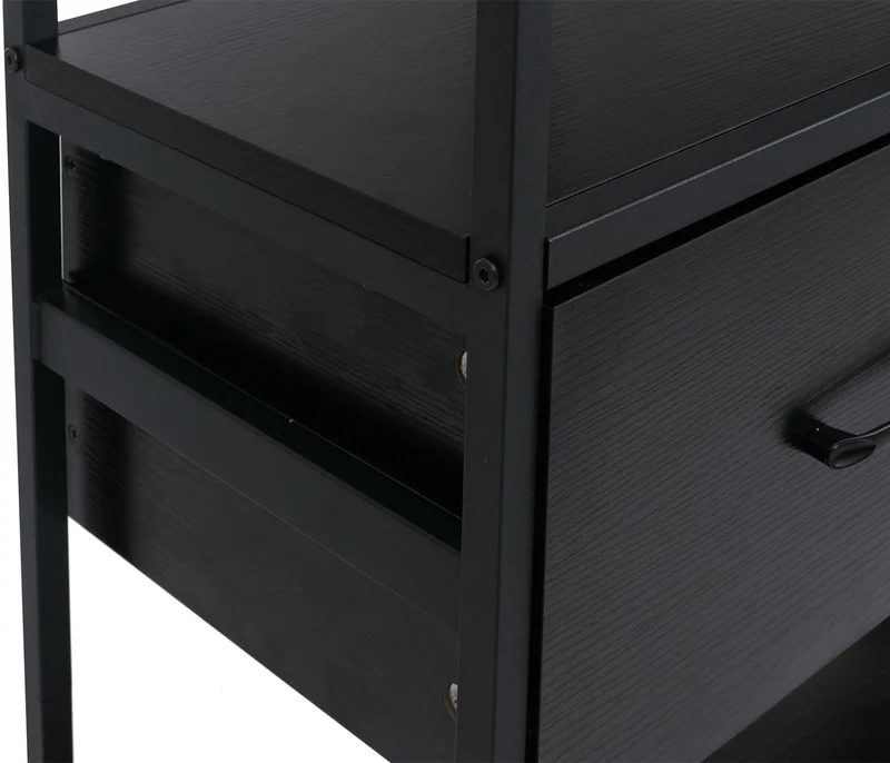Bibliothèque industrielle avec tiroirs étagère sur pied 150x81x33 cm en MDF et métal noir 04_0008784