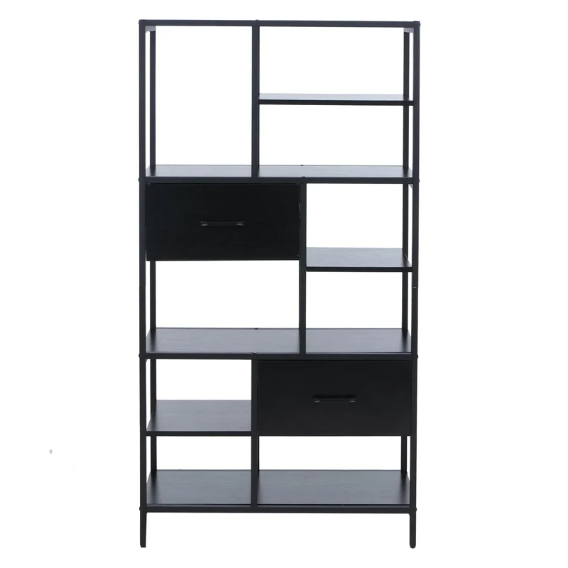 Bibliothèque industrielle avec tiroirs étagère sur pied 150x81x33 cm en MDF et métal noir 04_0008784