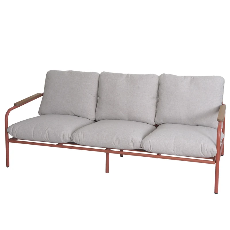 Canapé de jardin 3 places 81 x 184 x 81 cm en aluminium terracotta avec coussins beige 04_0009576