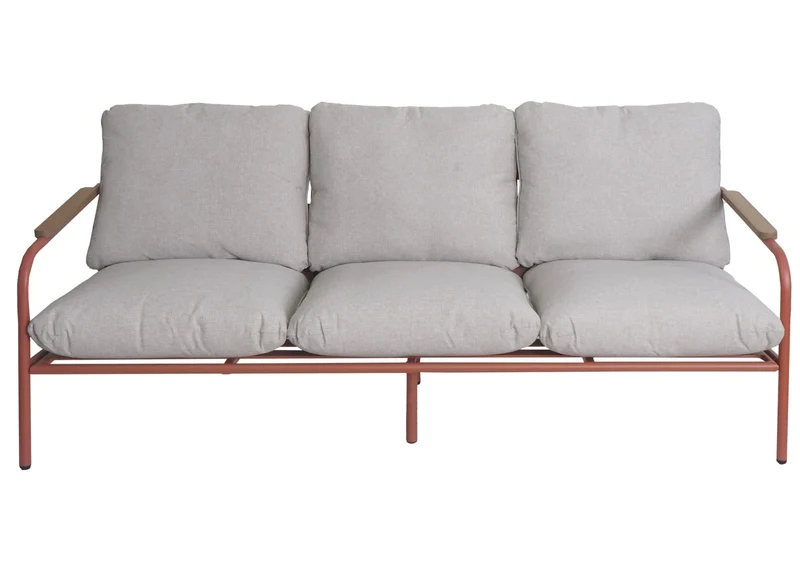 Canapé de jardin 3 places 81 x 184 x 81 cm en aluminium terracotta avec coussins beige 04_0009576
