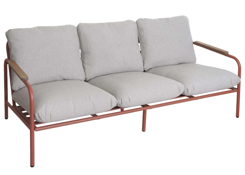Canapé de jardin 3 places 81 x 184 x 81 cm en aluminium terracotta avec coussins beige 04_0009576