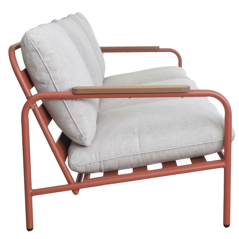 Canapé de jardin 3 places 81 x 184 x 81 cm en aluminium terracotta avec coussins beige 04_0009576