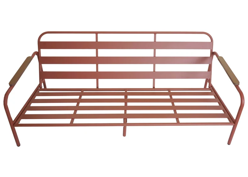 Canapé de jardin 3 places 81 x 184 x 81 cm en aluminium terracotta avec coussins beige 04_0009576