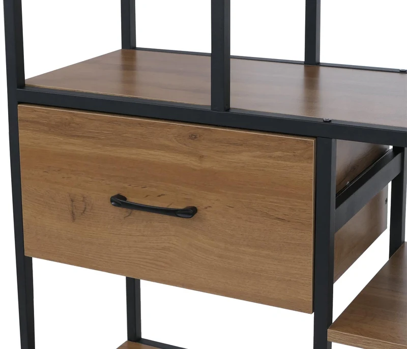 Bibliothèque industrielle avec tiroirs étagère de rangement 150x81x33 cm en MDF marron et métal 04_0008786