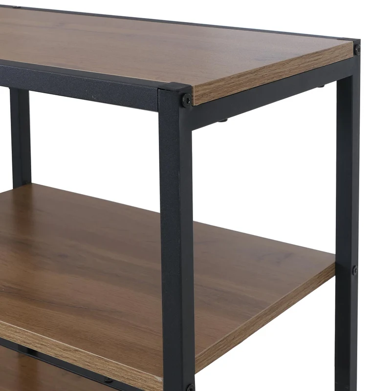 Bibliothèque industrielle avec tiroirs étagère de rangement 150x81x33 cm en MDF marron et métal 04_0008786