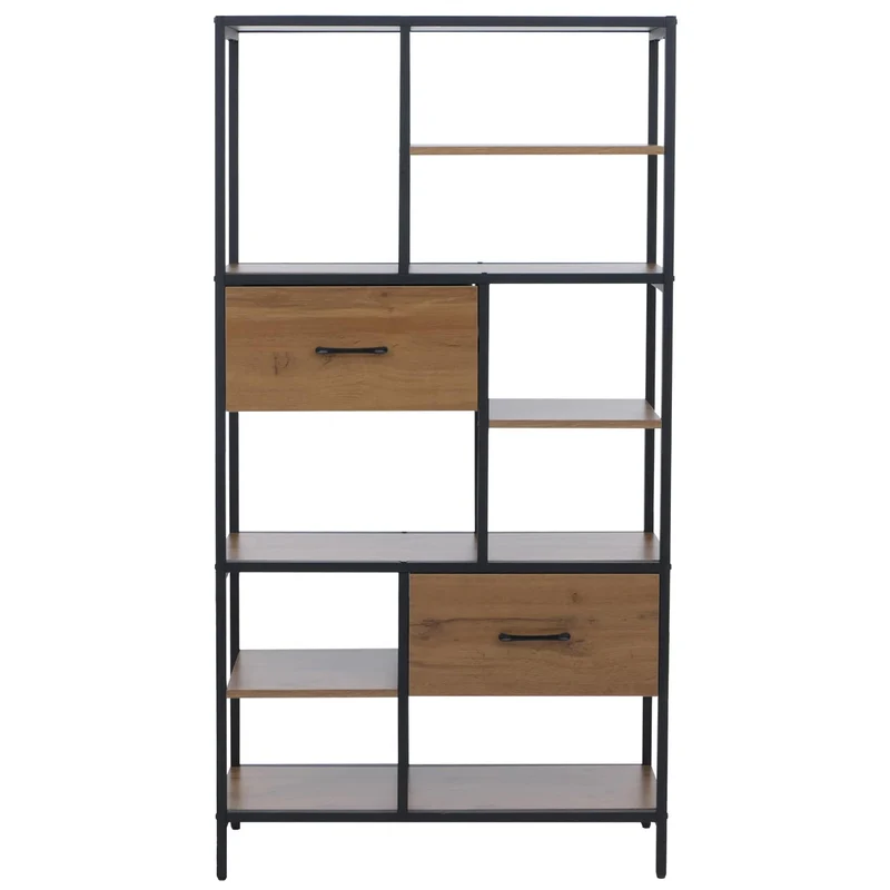 Bibliothèque industrielle avec tiroirs étagère de rangement 150x81x33 cm en MDF marron et métal 04_0008786