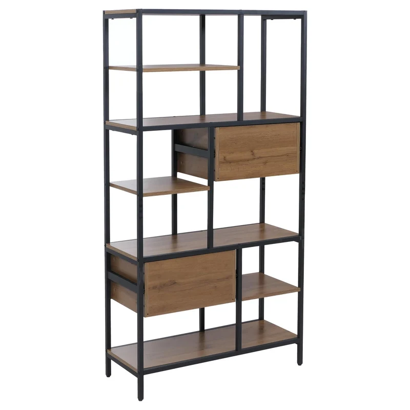 Bibliothèque industrielle avec tiroirs étagère de rangement 150x81x33 cm en MDF marron et métal 04_0008786