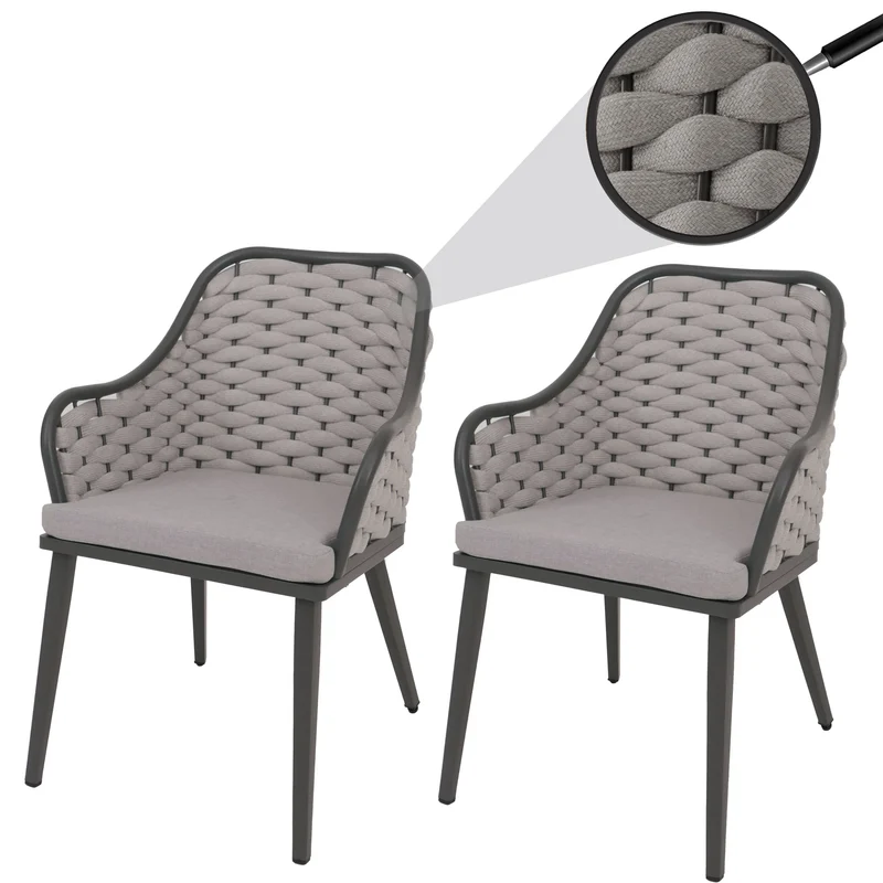Lot de 2 chaises de jardin avec tressage épais et coussins gris clair style moderne en aluminium gris 04_0009591