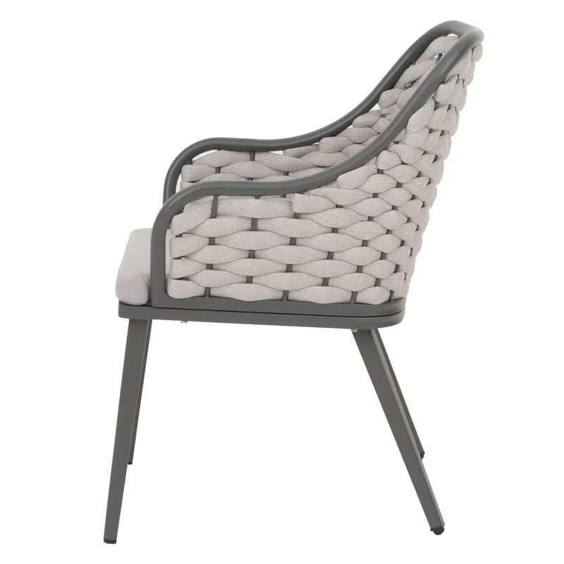 Lot de 2 chaises de jardin avec tressage épais et coussins gris clair style moderne en aluminium gris 04_0009591