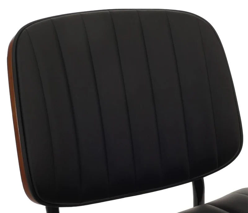 Lot de 2 chaises de salle à manger en bois courbé finition noyer et simili cuir noir avec surpiqûres verticales décoratives design moderne et élégant 04_0009480