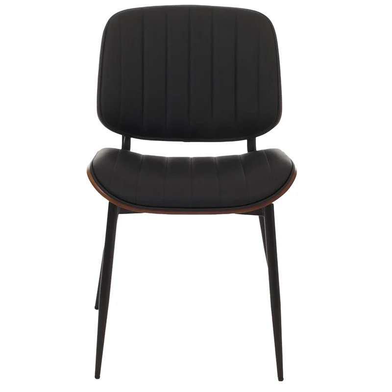 Lot de 2 chaises de salle à manger en bois courbé finition noyer et simili cuir noir avec surpiqûres verticales décoratives design moderne et élégant 04_0009480