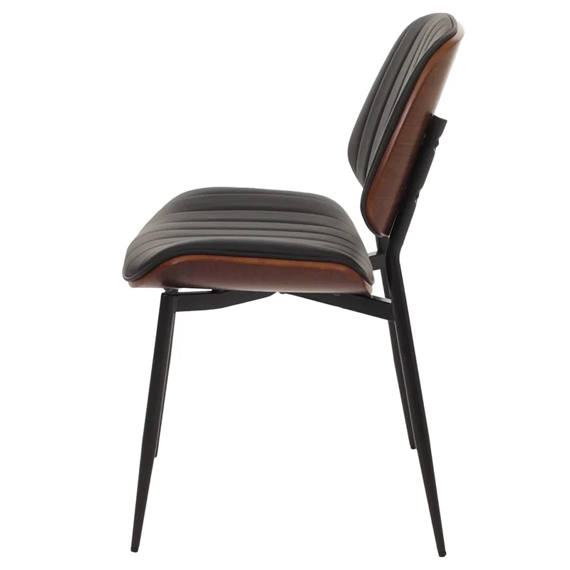 Lot de 2 chaises de salle à manger en bois courbé finition noyer et simili cuir noir avec surpiqûres verticales décoratives design moderne et élégant 04_0009480