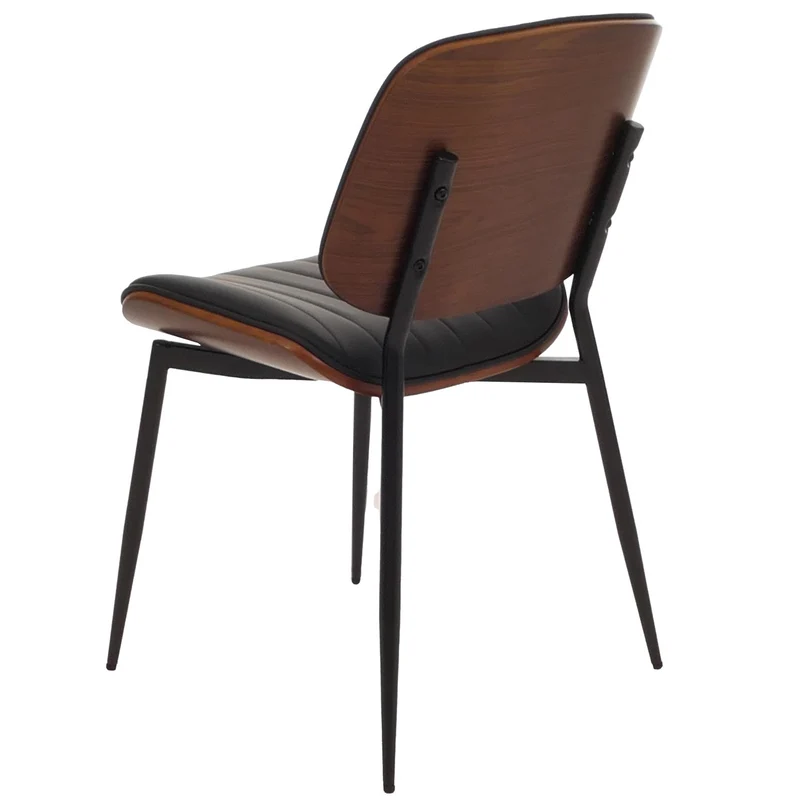 Lot de 2 chaises de salle à manger en bois courbé finition noyer et simili cuir noir avec surpiqûres verticales décoratives design moderne et élégant 04_0009480