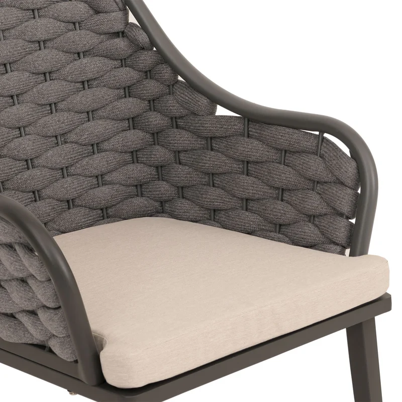 Lot de 2 chaises de jardin avec tressage épais et coussins taupe style moderne en aluminium anthracite 04_0009593
