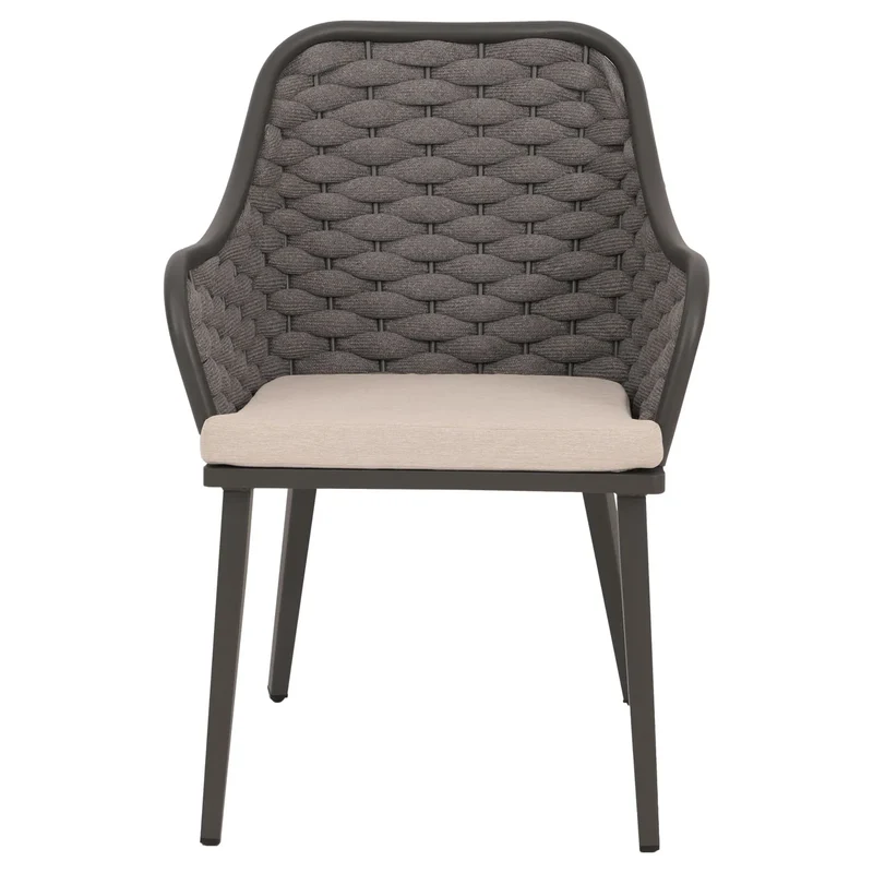 Lot de 2 chaises de jardin avec tressage épais et coussins taupe style moderne en aluminium anthracite 04_0009593