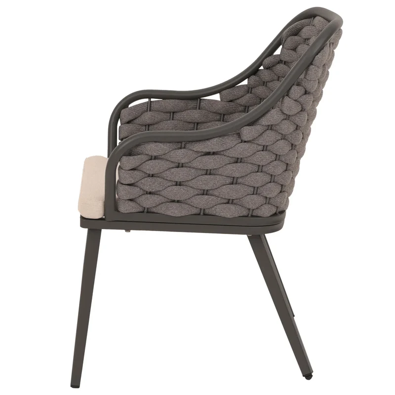Lot de 2 chaises de jardin avec tressage épais et coussins taupe style moderne en aluminium anthracite 04_0009593