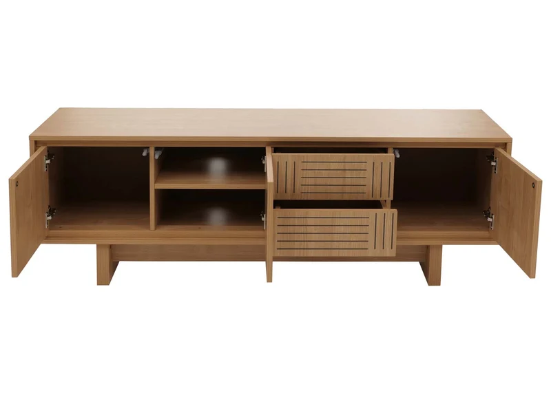 Meuble TV design contemporain 51,5 x 150 x 39,5 cm avec rangement pratique et surface résistante en mélamine marron 04_0009391