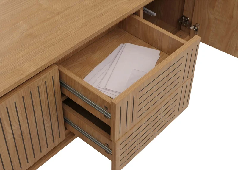 Meuble TV design contemporain 51,5 x 150 x 39,5 cm avec rangement pratique et surface résistante en mélamine marron 04_0009391
