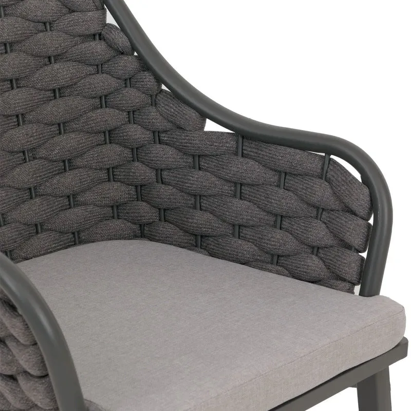 Lot de 2 chaises de jardin avec tressage épais et coussins gris clair style moderne en aluminium gris foncé 04_0009594