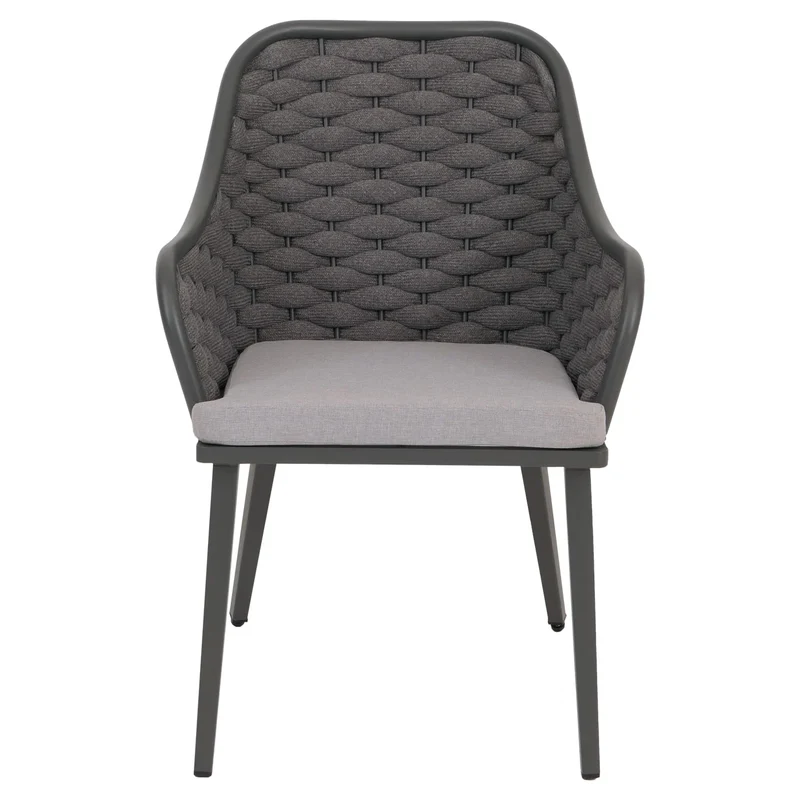 Lot de 2 chaises de jardin avec tressage épais et coussins gris clair style moderne en aluminium gris foncé 04_0009594