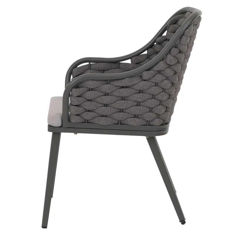 Lot de 2 chaises de jardin avec tressage épais et coussins gris clair style moderne en aluminium gris foncé 04_0009594