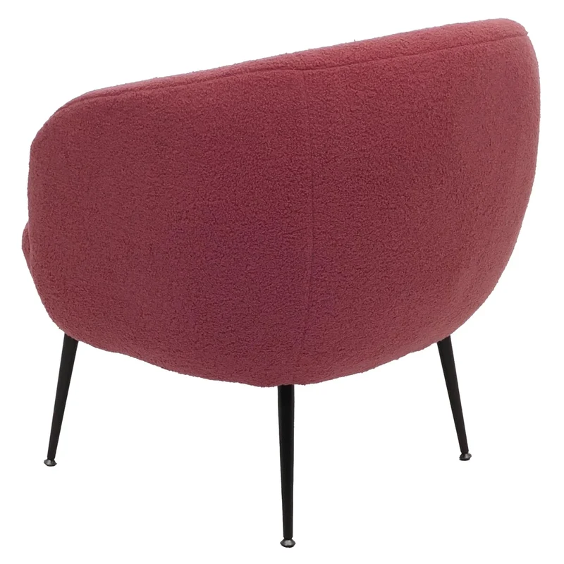 Fauteuil lounge dossier enveloppant et design arrondi en tissu bouclé rouge pourpre avec pieds métal 04_0009484