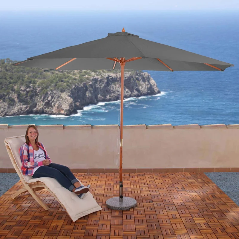 Parasol florida parasol de jardin parasol de marché diamètre 3 5m polyester/bois 7kg gris foncé 04_0008008