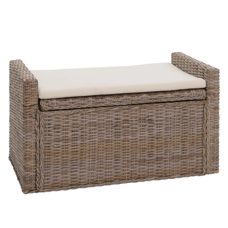 Coffre de rangement avec coussin banc coffre 88 cm en kubu rattan gris brun 04_0006459