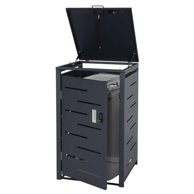 Coffre cache poubelle en acier galvanisé anthracite 103x60x62 cm abri pour poubelle 80 à 120 litres verrouillable 04_0005707