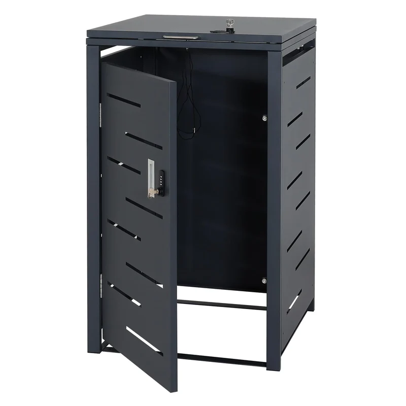 Coffre cache poubelle en acier galvanisé anthracite 103x60x62 cm abri pour poubelle 80 à 120 litres verrouillable 04_0005707