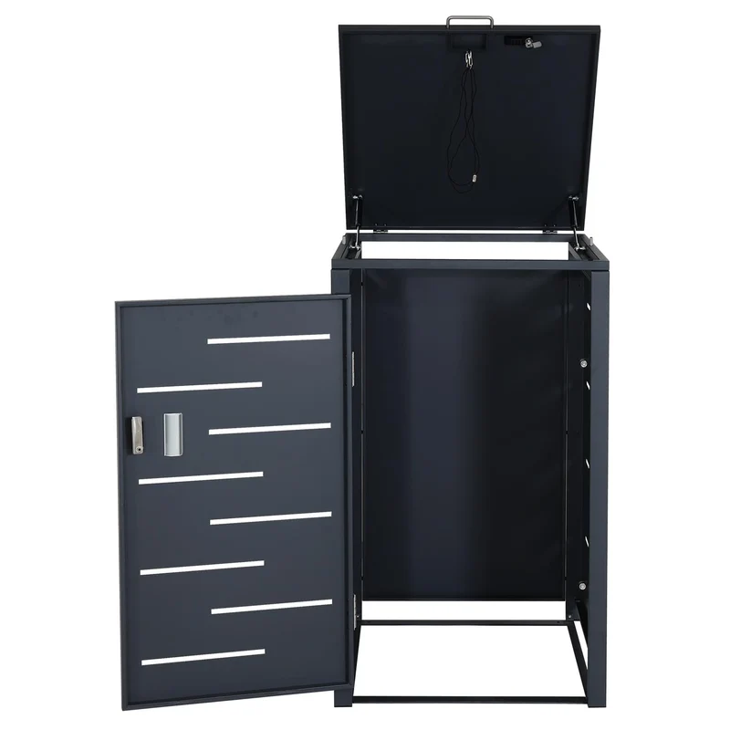 Coffre cache poubelle en acier galvanisé anthracite 103x60x62 cm abri pour poubelle 80 à 120 litres verrouillable 04_0005707