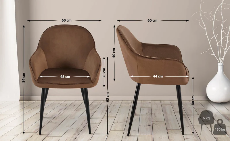Set de 2 chaises de salle à manger dossier arrondis avec accoudoirs en velours marron 10_0001526