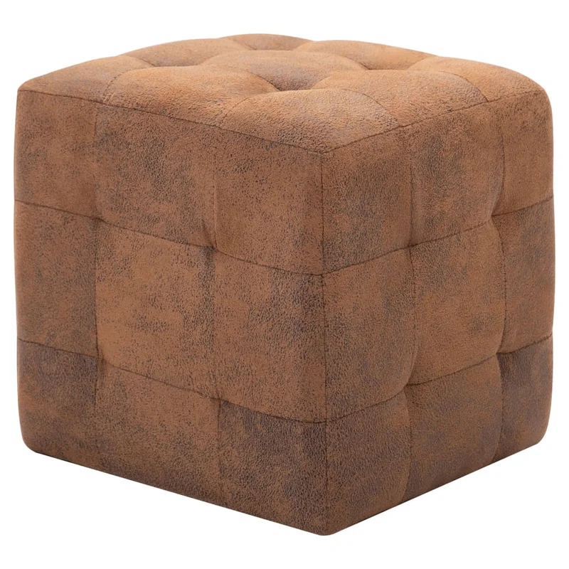 Lot de 2 poufs repose-pieds cubes capitonné 30 x 30 x 30 cm en PVC aspect daim marron DEC035439