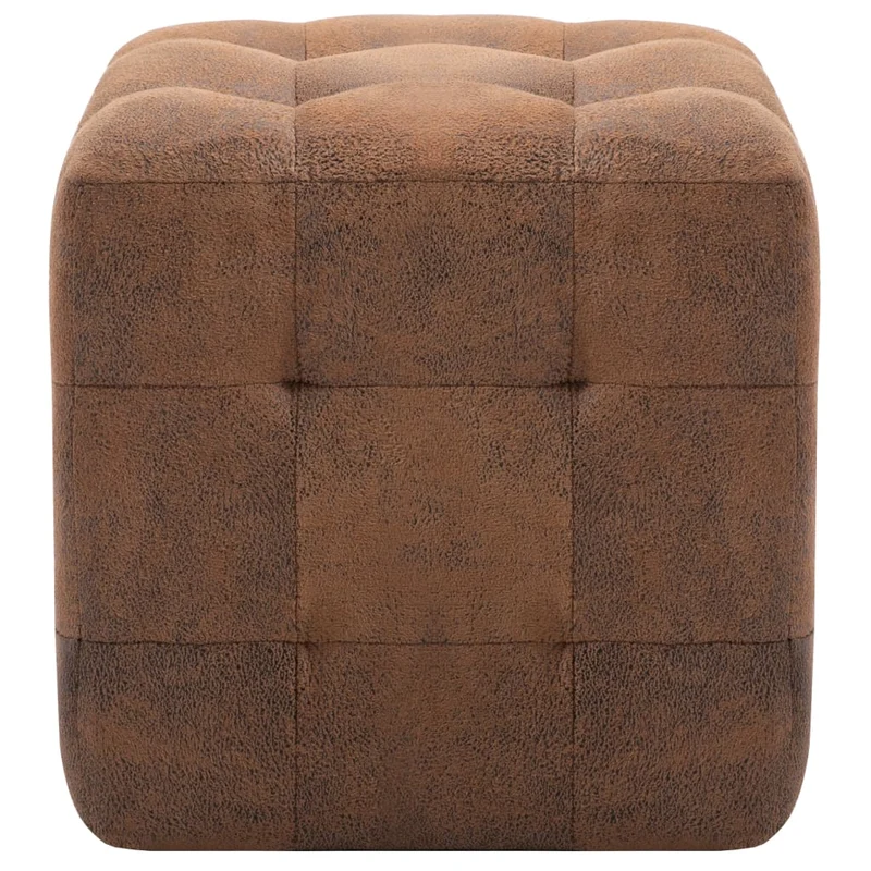 Lot de 2 poufs repose-pieds cubes capitonné 30 x 30 x 30 cm en PVC aspect daim marron DEC035439