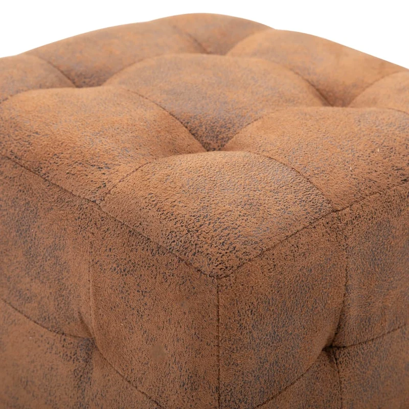 Lot de 2 poufs repose-pieds cubes capitonné 30 x 30 x 30 cm en PVC aspect daim marron DEC035439