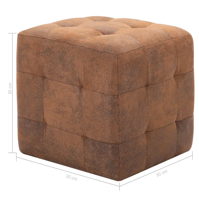Lot de 2 poufs repose-pieds cubes capitonné 30 x 30 x 30 cm en PVC aspect daim marron DEC035439